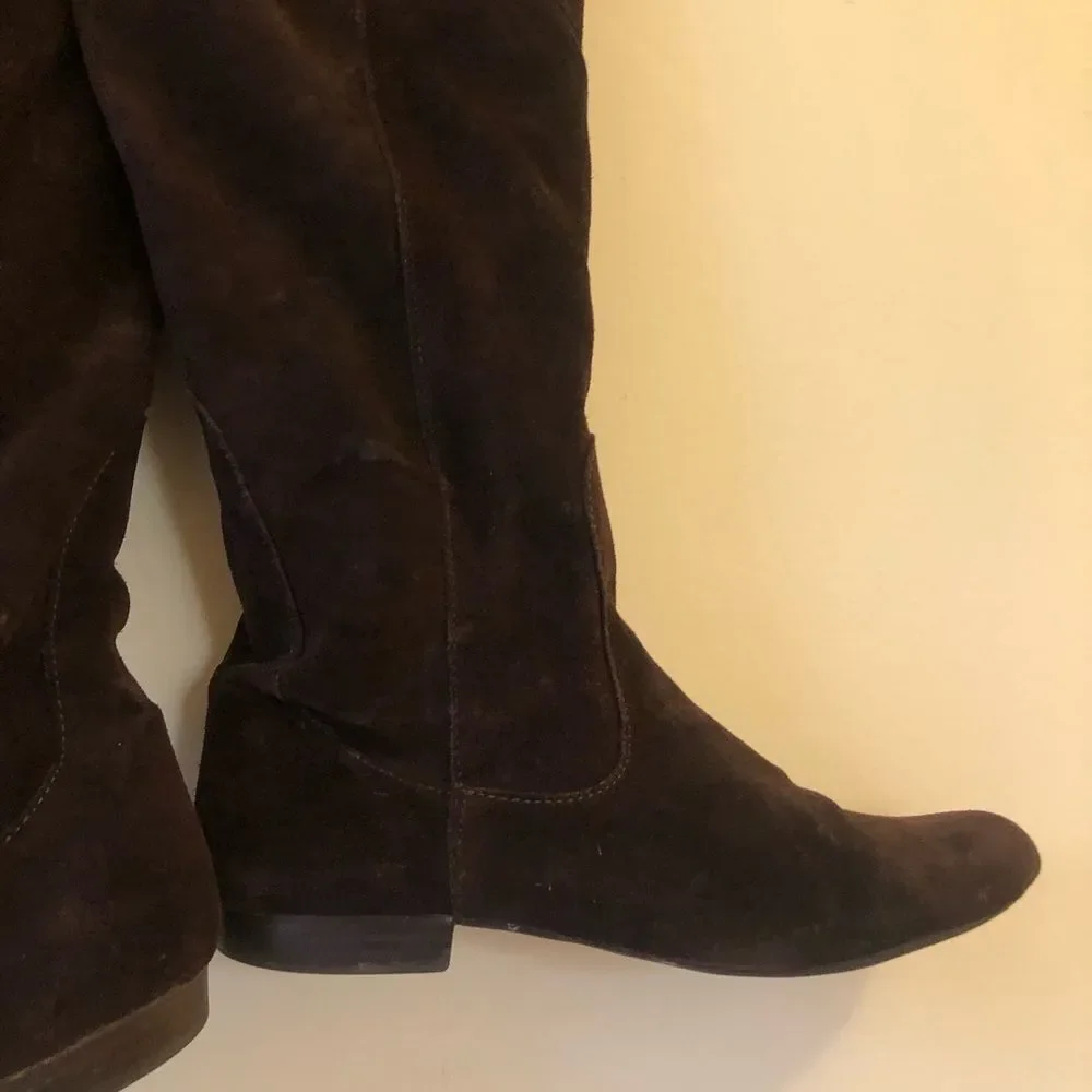 White Mountain Low Heel Dark Brown Knee-High Suede Boots (7.5)